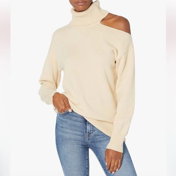 1. STATE Women’s Cream One Shoulder Long Sleeve Turtleneck Sweater Pullover Sz M - Picture 1 of 10